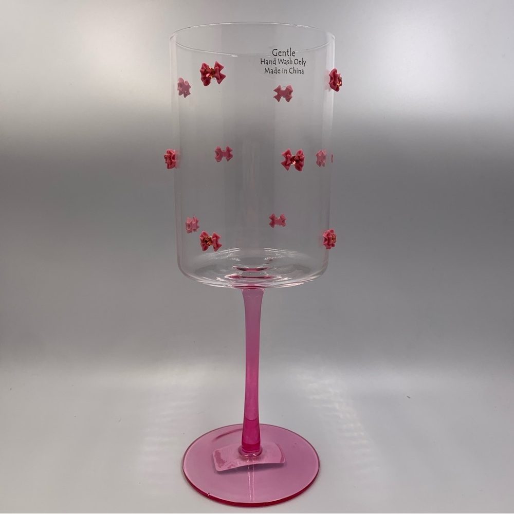 Pink Bow Wine Glass Coquette Champagne Red Gem Hearts Tik Tok Viral Stem